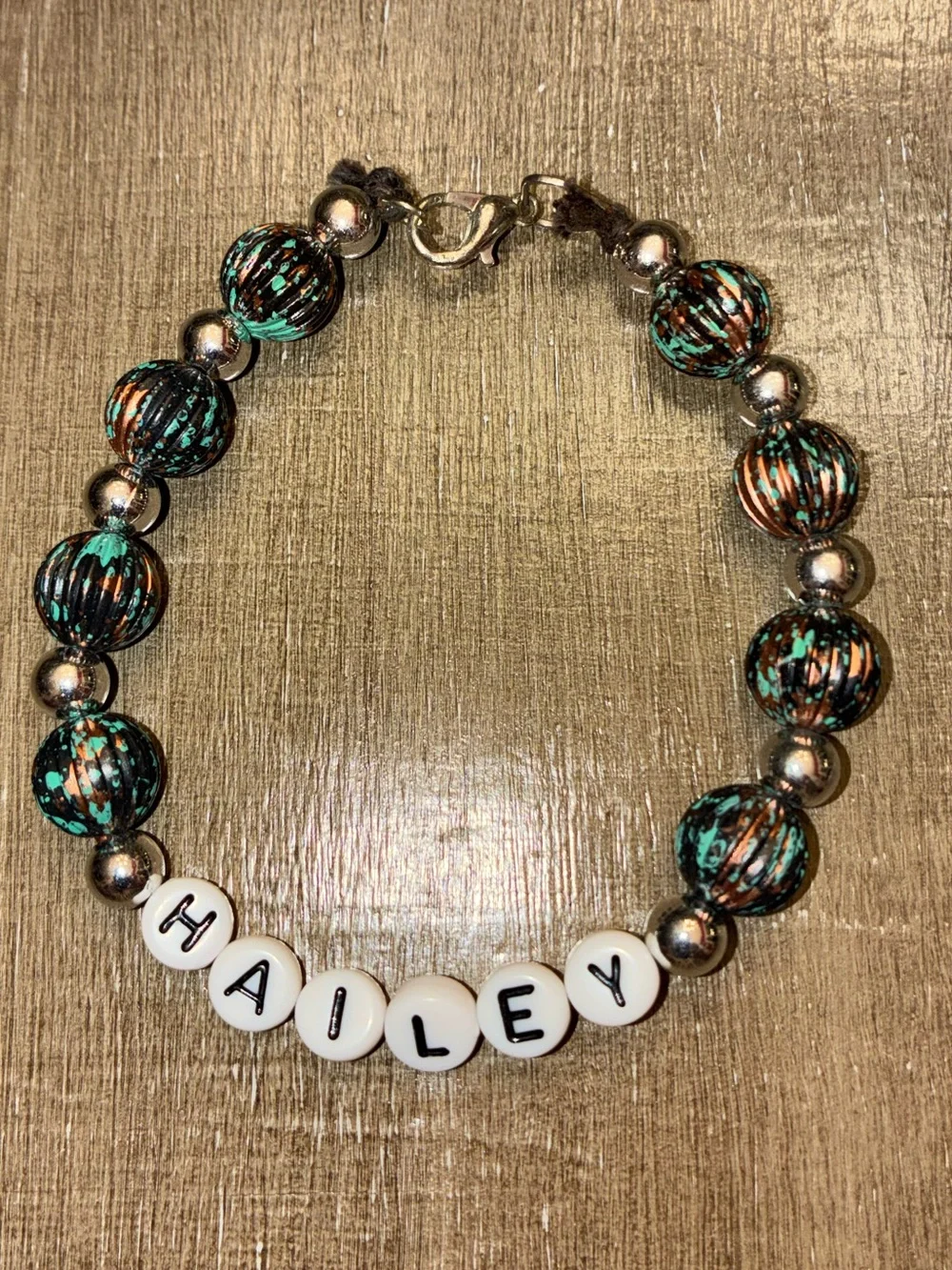 Beaded Bracelet in Teal, Black and White